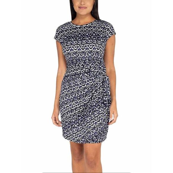 Nicole Miller Original Blue Abstract Faux Wrap T-Shirt Dress Large - Picture 1 of 7